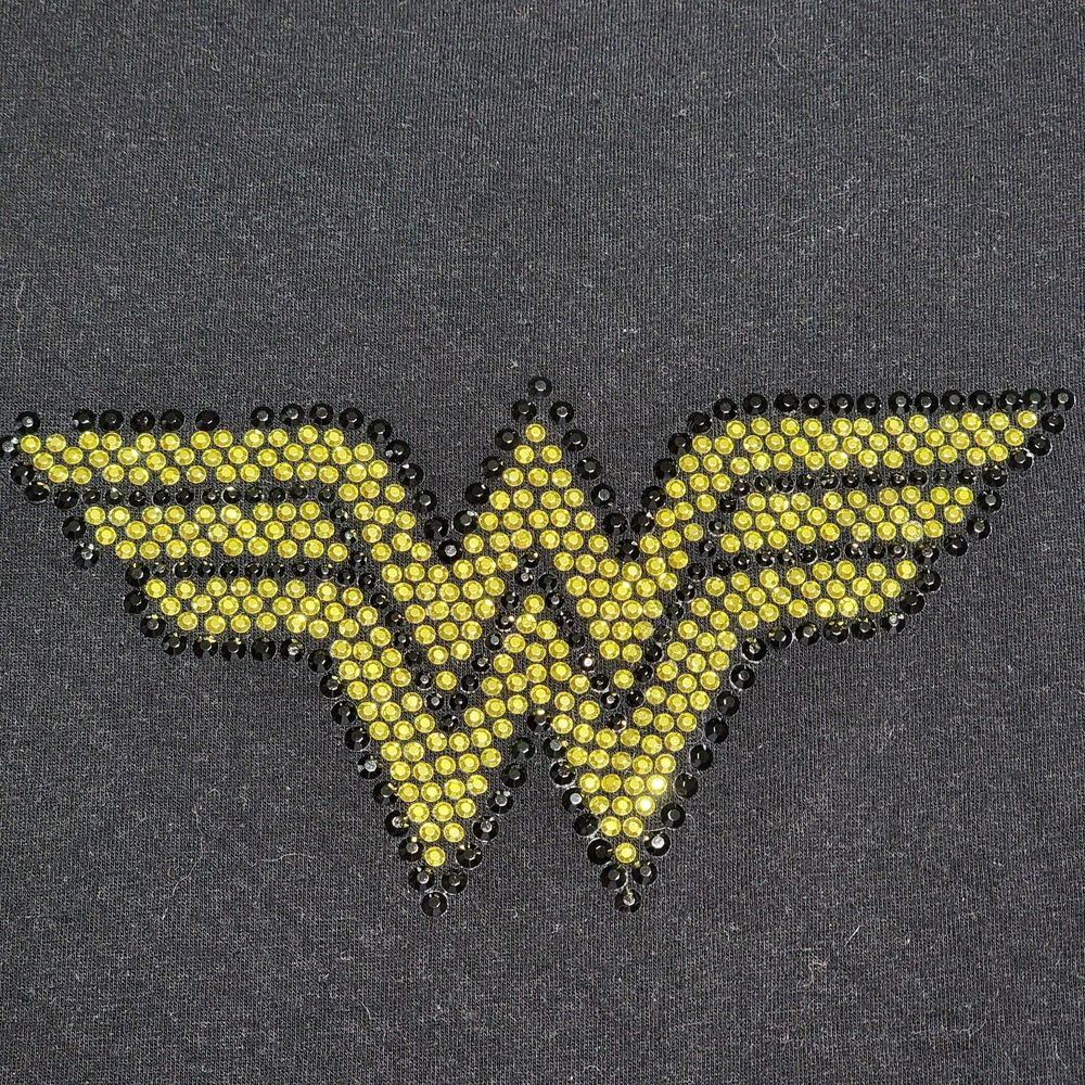 Merona SS Ladies Tee Black w/ Wonder Woman Logo Bling - Size Medium